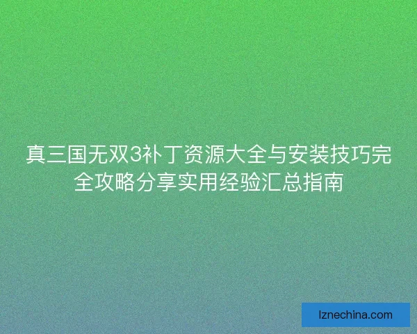 真三国无双3补丁资源大全与安装技巧完全攻略分享实用经验汇总指南
